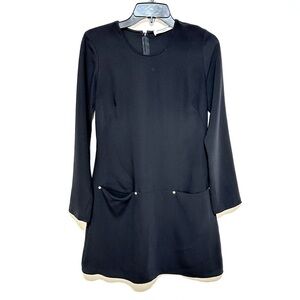 Amanda Uprichard Kenmar Black Crepe Shift Mini Long Sleeve Dress Size P/XS